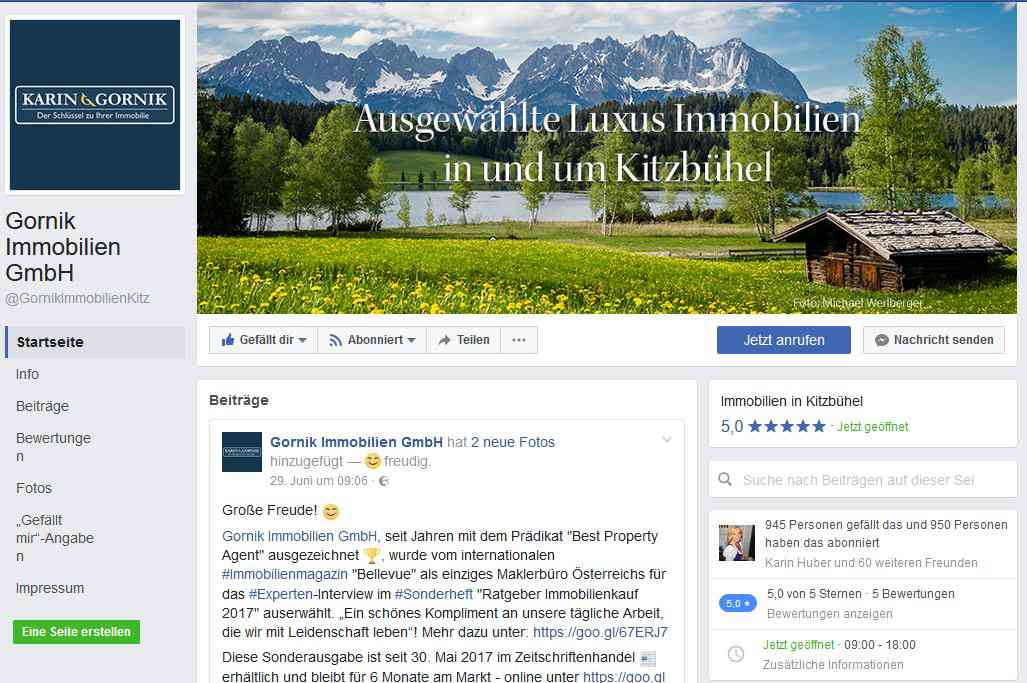 Foto: Gornik Immobilien jetzt auch auf Facebook